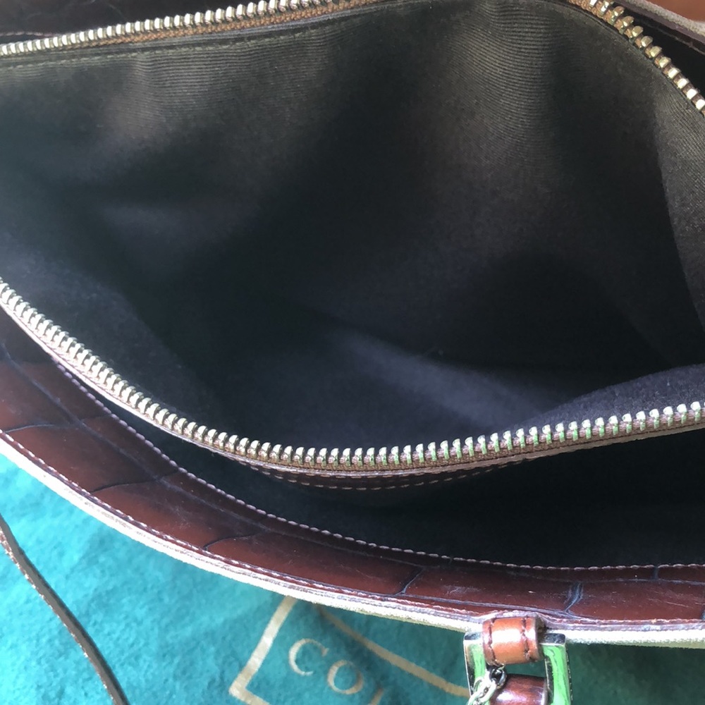 Classic Cole Haan Linen-Canvas and Faux Croc Leather Shoulder Bag Shopper - Picture 10 of 11